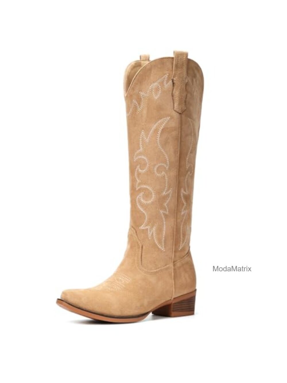 Suede Western Cowboy Boots Knee High Pointed Toe Slip-On